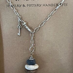Silver Key and Stone Pendant Necklace